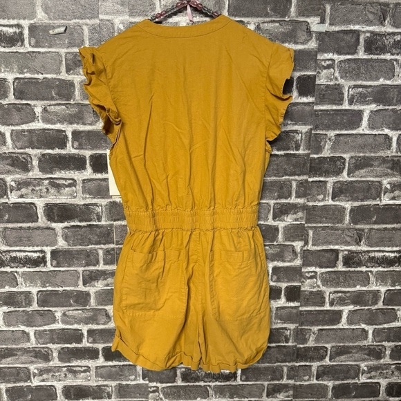 ba&sh Cecile Ruffle Sleeve Romper Playsuit Jumpsuit in Yellow Ochre - Picture 13 of 16